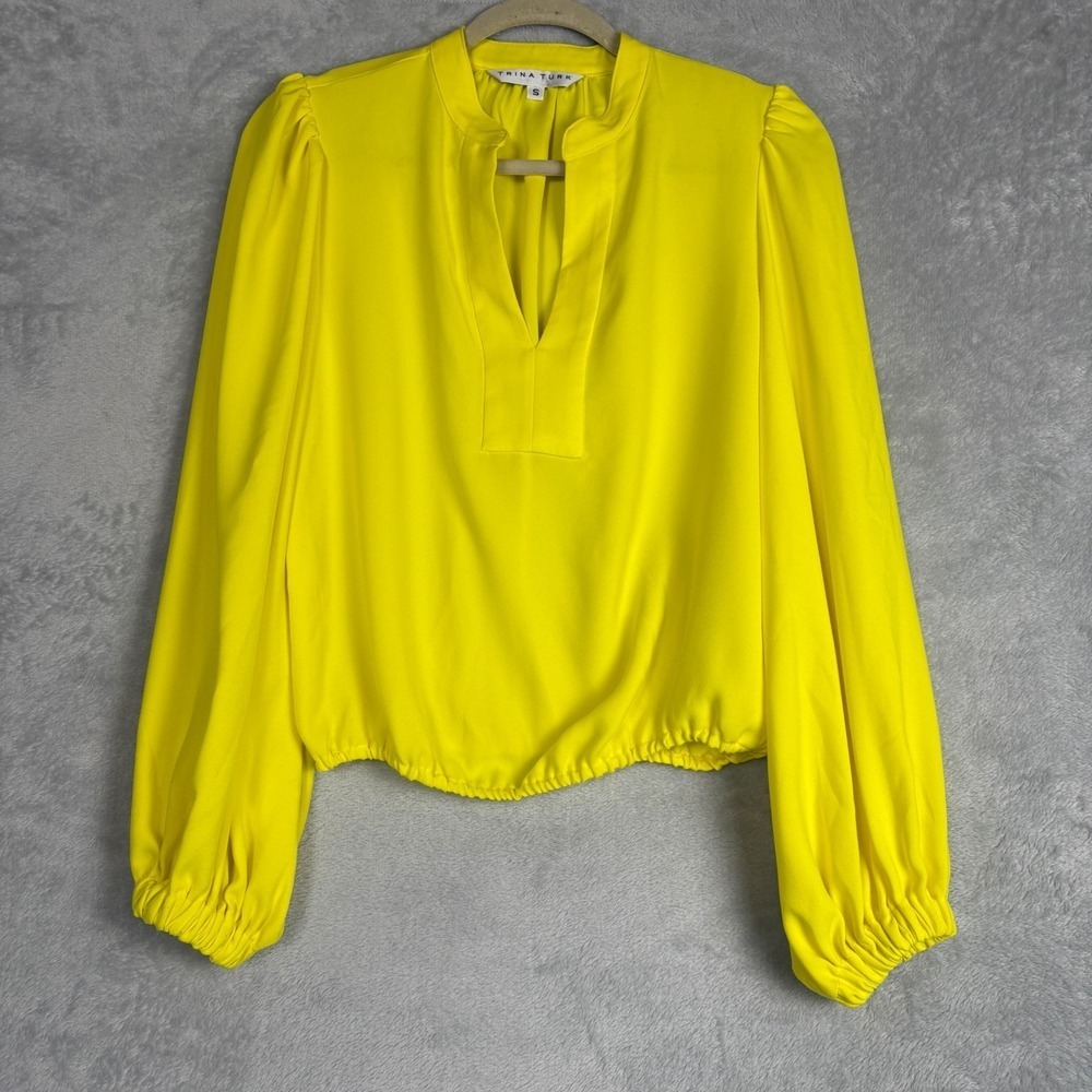 Trina Turk Bright Yellow Long Sleeve Blouse Top‎ Size Small Vacation Travel